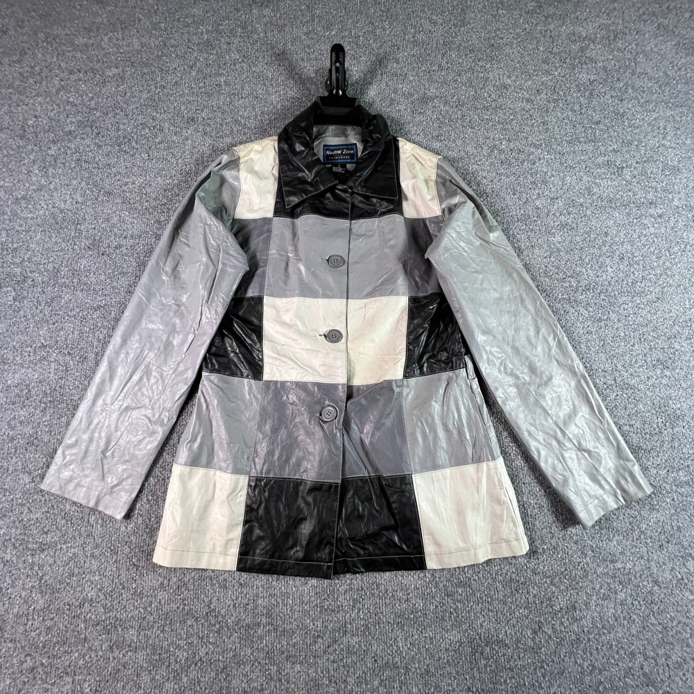 Vintage Neutral Zone Jacket Women Small Multicolor Patchwork Faux Leather Grunge